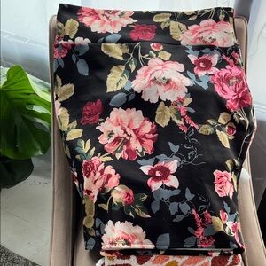 Black Floral Pencil Skirt with Pink Rose Print